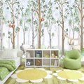 WFBHUA-Kids Wallpaper Watercolor Forest Cartoon Animals Wall Murals Suitable for Nursery Boys Girls Bedroom Room (Not Peel and Stick)