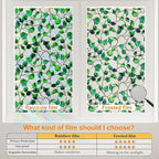 Window Privacy Film Stained Glass Decorative Static Clings Frosted Window Tint for Home Room Decor Bathroom Door Car Stickers with Glittering Effect, Removable(Blue & Green pothos Botanical)