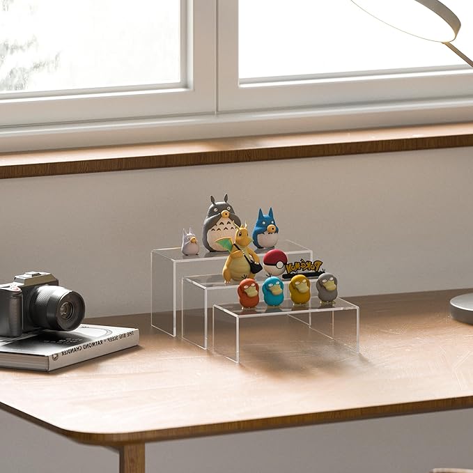 8.5x9x9.5 Inch Acrylic Risers Display Stands 3pcs, Rectangular Display Risers 3 Steps, Clear Acrylic Stand for Brand Store, Retails