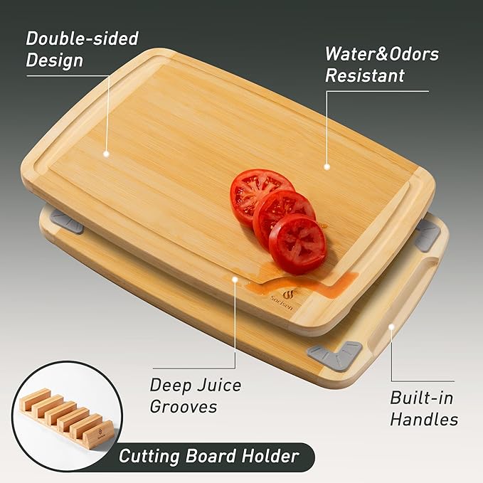 Bamboo Cutting Board Set Non Slip Feet with Holder Over Sink Wooden Cutting Boards Eating Grilling Biard Cutboard Biard Chtting Woodcutting Cuttingboards Voard Oard Bord 12x18 11 x 14 Baords Baord
