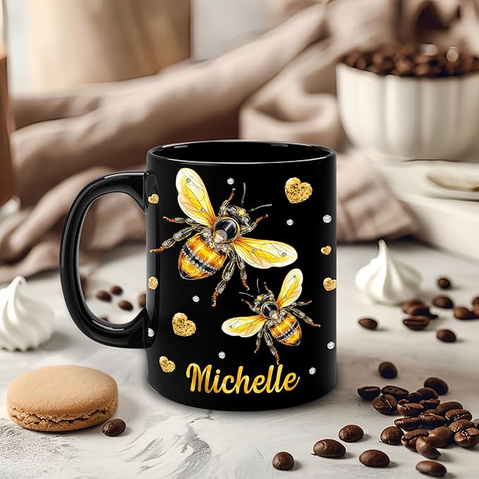 Hyturtle Personalized Jewelry Bee Mug - Bee Keeper Gifts For Women Lovers Teacher - Honey Gifts For Beekeeper Farmer On Birthday - Queen Honeycomb Decor - Custom Coffee Cup Ceramic Mug 11 Oz 15 Oz