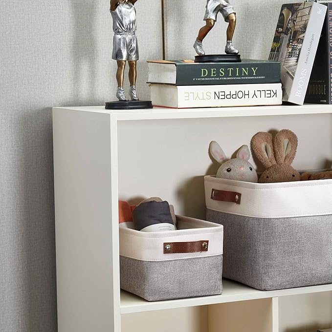DECOMOMO Small Storage Basket, Closet Storage Bins, Baskets for Organizing Shelves (Grey & White, Small - 6 Pack)