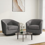 Swivel Barrel Accent Chair, Modern Round Linen Arm Chair for Living Room, Bedroom, Comfy Club Reading Chairs for Adults（Linen Fabric, Grey, Set of 2