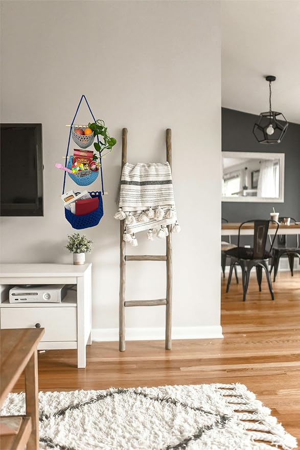 Hanging Fruit Basket, 3 Tier Cotton Macrame Produce Basket for Kitchen, Indoor Planter Hangers.