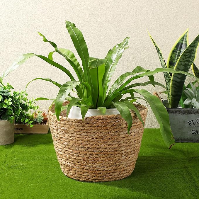 Woven Straw Flower Pot Seagrass Planters Basket Garden Plant Pot Containers Wicker Rattan Vase Sundries Organizer Storage Bins for Indoor Outdoor Plants