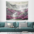 Japanese Tapestry, Red Plum Blossom Mountain Tapestry, Asian Japanese Wall Tapestry, Nature Landscape Tapestries for Bedroom Living Room Decor 60"x50"