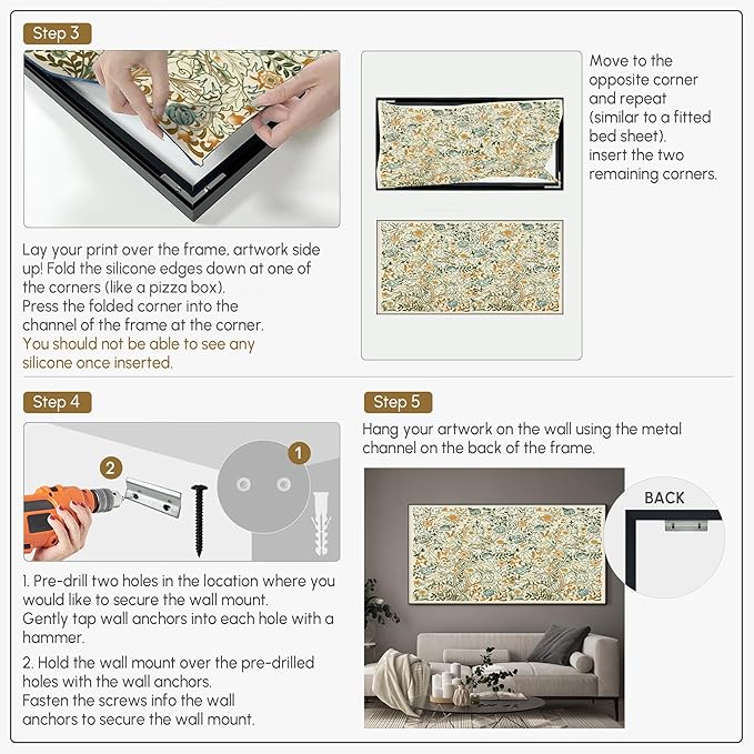 SIGNWIN 36"x72" Extra Large Framed Wall Art Vintage Botanical Floral with Golden and Teal Leaves, Elegant Nature Illustration for Home Living Room Bedroom Decor (Frame Assembly Required)