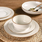 GBHOME Ceramic Dinnerware Sets,12 pcs Embossed Elegant Stoneware Plates and Bowls Sets, Housewarming Wedding Gift | Dishwasher & Microwave Safe | Dishes Set Service for 4