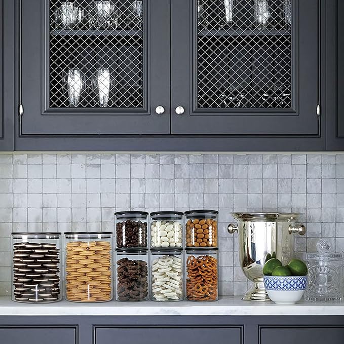 Urban Green Glass Jars with Black Bamboo Lids, Food Storage Containers with Airtight Black Lids, Glass Kitchen Canisters Sets (3 pack of 20oz + 3 pack of 30oz)