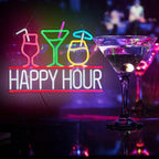 Happy Hour Neon Sign for Wall Decor Beer Bar Signs, USB Powered Dimmable LED Art Lights for Bar Pub Man Cave Party Club
