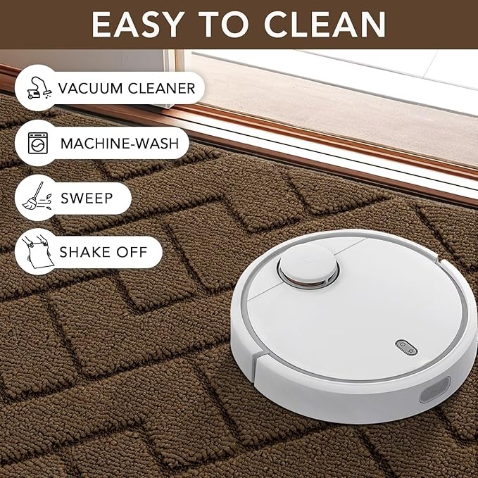hicorfe Indoor Doormat,Front Back Door Mat TPR Backing Non Slip Mats 20"x31.5" Absorbent Resist Dirt Entrance Doormat Inside Floor for Entryway Washable Low-Profile(Dark Brown)