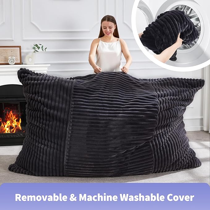 Hobestluk 3 in 1 Bean Bag Chair Giant Bean Bag Chairs Convertible Bean Bag Floor Cushion with Machine Washable Cover, Beanbag Chairs for Adult (Dark Grey)
