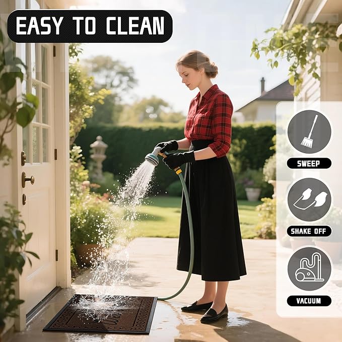 Yimobra Fall Door Mat Outdoor Indoor, Heavy Duty Windproof Welcome Mats for Front Door, Stuady Waterproof Doormat for Patio Porch Outside Entrance, Low Profile, 29.5x17, Coffee