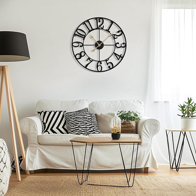 Large Wall Clock for Living Room Decor - 100cm/ 40 Inch Nearly Silent Non-Ticking Metal Wall Clocks Battery Operated, Vintage Decorative Modern Wall Clock for Bedroom, Office, Farmhouse Decor