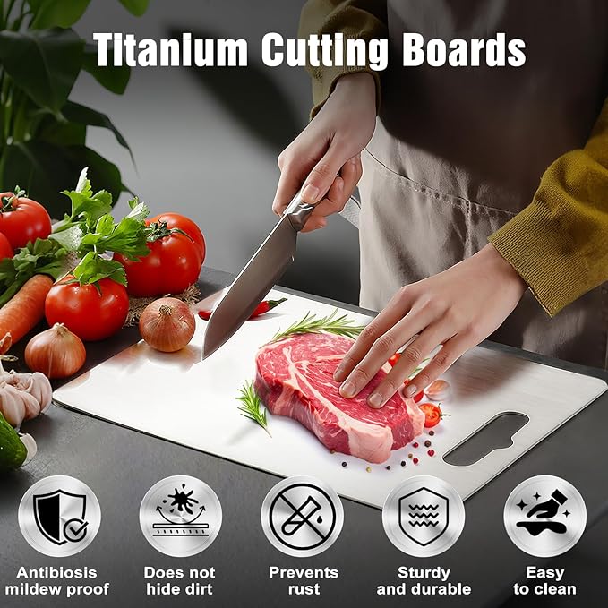 Titanium Cutting Board for Kitchen - 100% Pure Titanium Cutting Boards Non Toxic - 2025 New Upgrade Double Sided Metal Chopping Boards for Meat, Vegetables, Fruits, Dishwasher Safe (18 x 12 In)