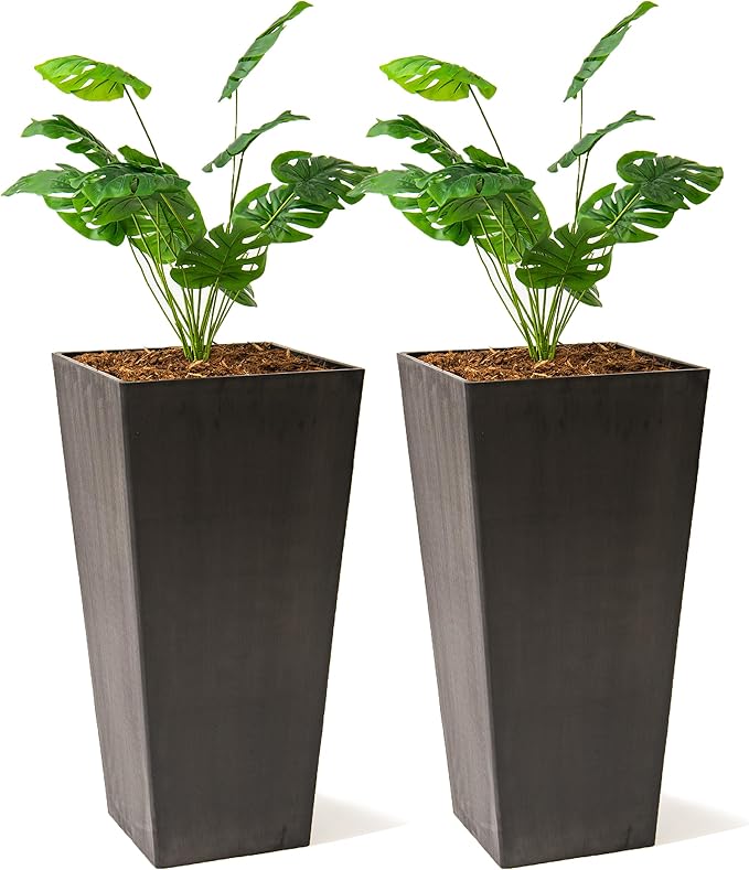 XBrand Modern 28-Inch Square Planter, Modern Tapered Planter Perfect for Indoor & Outdoor, Patio Décor, Set of 2