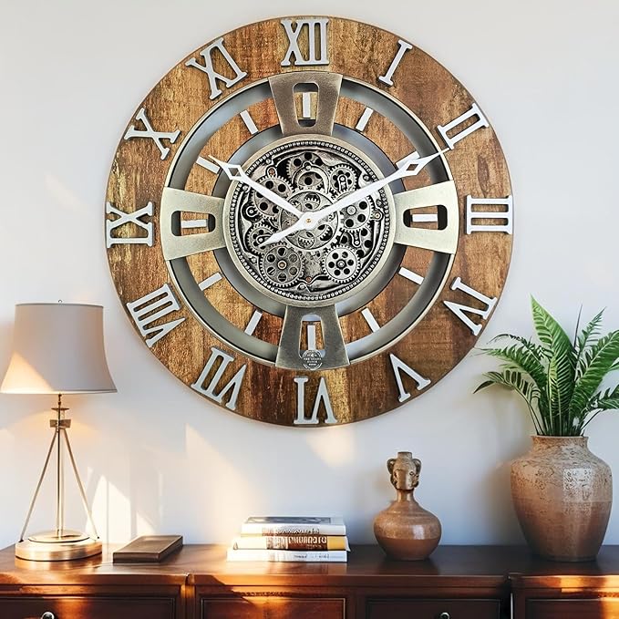 The Gears Clock Real Moving Gear Wall Clock England Line (Vintage Brown, 24 inches (60 cm))
