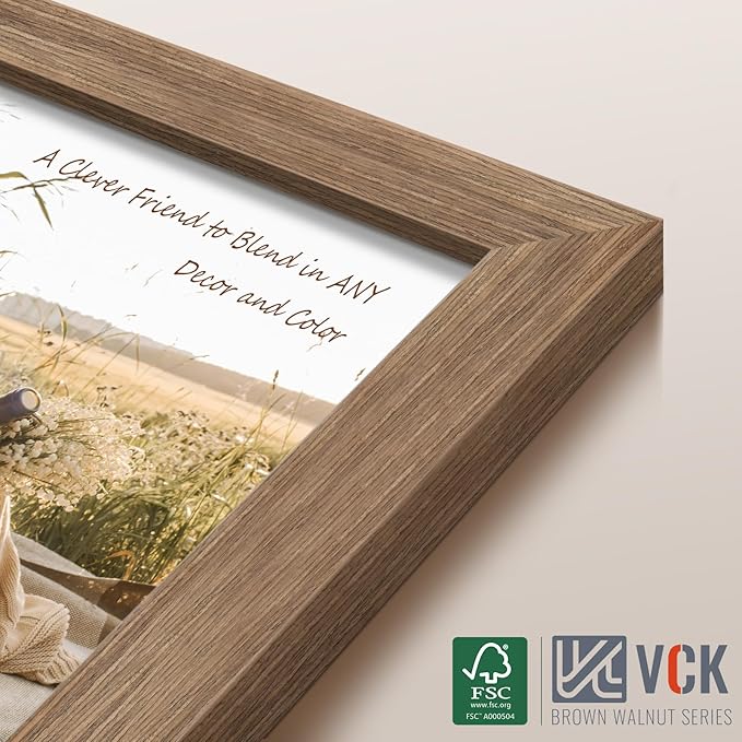 VCK 27x40 Poster Frame 3 Pack - Brown Walnut, Natural Textured Solid Wood Picture Frame, Wall Mounting Hanging