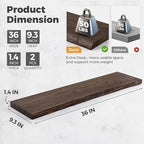 RICHFOCUS Live Edge Elm Floating Shelves - 36" W x 9.3" D Rustic Solid Wood Wall Shelves with Invisible Bracket, Wall-Mounted for Living Room, Bedroom, Kitchen Storage & Display, Set of 2, Walnut