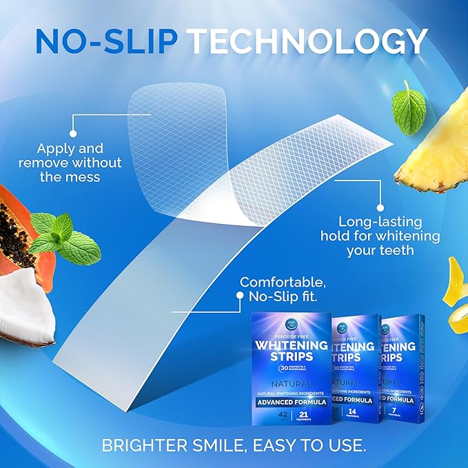 Whitening Strips for Sensitive Teeth 21 Treatments, Mint – Enamel Safe, Peroxide-Free Coconut Teeth Whitening Strips with Natural Enzymes – Gentle White Stips for Sensitive Gums & Daily Oral Care