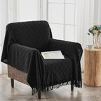 inhand Knitted Throw Blankets for Couch and Bed, Soft Cozy Knit Blanket with Tassel, Black Lightweight Decorative Blankets and Throws, Farmhouse Warm Woven Blanket for Men and Women, 50"x60"