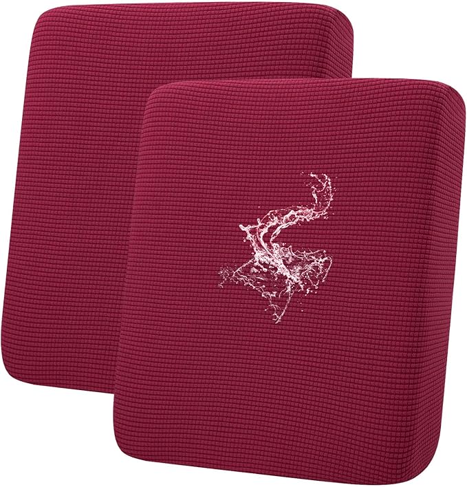 hyha Waterproof Couch Cushion Covers for Pets, Non Slip Sofa Seat Cover for Dogs Washable, Soft Thick Stretch Jacquard Fabric, Sofa Slipcovers with Elastic Bottom (2 Pieces, Wine Red)