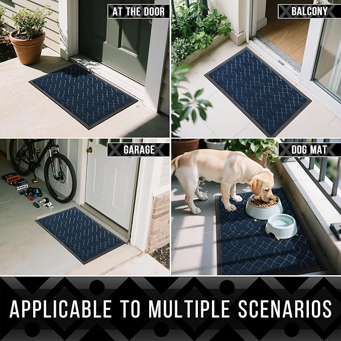 Yimobra Front Door Mat Outdoor Indoor 47x24, All-Season, All-Weather, Heavy Duty Welcome Door Mats Outside Entrance, Non Slip Porch Patio Entrance Mat, Blue