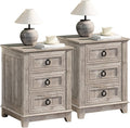 Farmhouse Night Stand Set of 2, 18" End Table with 3 Drawer Metal Handle, Dresser for Bedroom, Sofa Bed Side Table Chest of Drawers,Wood Nightstand Cabinet for Organizer, Living Room-Oak