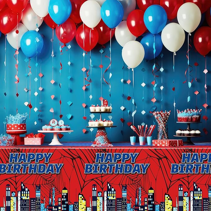 Oudain 3 Pcs Spider Tablecloth 108 x 54 in Red and Blue Plastic Disposable Table Covers City Web Theme Birthday Party Decorations Large Table Cloths for Party Indoor Outdoor (Birthday)