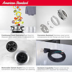 American Standard 10-US-AS-12 Garbage Disposal Anti-Jam Stainless Steel Food Waste Grinding System, Heavy Duty, 1.25 HP, Black