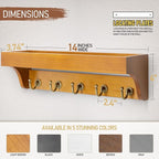 Rebee Vision Decorative Key Holder for Wall with Shelf: Farmhouse Mail Rack with 5 Sturdy Key Hooks for Home Decor, Apartment, Entryway and Hallway (Light Brown)