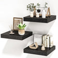 Square Floating Shelves for Wall, 12" W x 12" D x 1.2" H, Small Wooden Wall Mounted Display Shelves with Invisible Brackets for Living Room, Bedroom, Bathroom, Kitchen Decor, Set of 3, Black