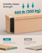 SONGMICS MAZIE Collection - Storage Ottoman Bench, Foldable Foot Rest, 15 x 43 x 15 Inches, End of Bed Bench, Storage Chest, Load 660 lb, Living Room, Bedroom, Entryway, Apricot ULSF604O01