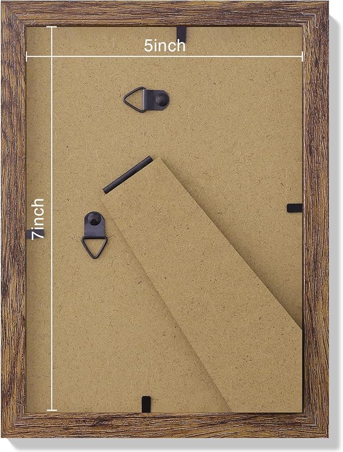 Vittanly 5x7 Picture Frames Set of 9, Shatter Resistant Plexiglass, Display 4x6 Pictures with Mat or 5x7 without Mat, Photo Frames for Wall or Tabletop, Engineered Wood, Brown