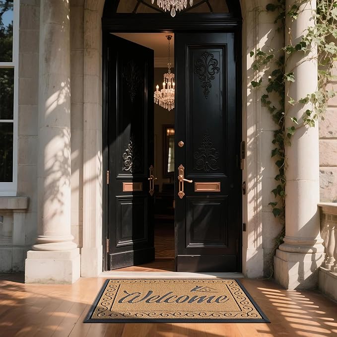 Yimobra Welcome Mat, Heavy Duty Sturdy Door Mats for Home Entrance Outdoor Indoor, Front Doormat for Outside Patio Floor Entry Porch Garage Office, Waterproof, Low Profile, 47X32 Inches, Yellow