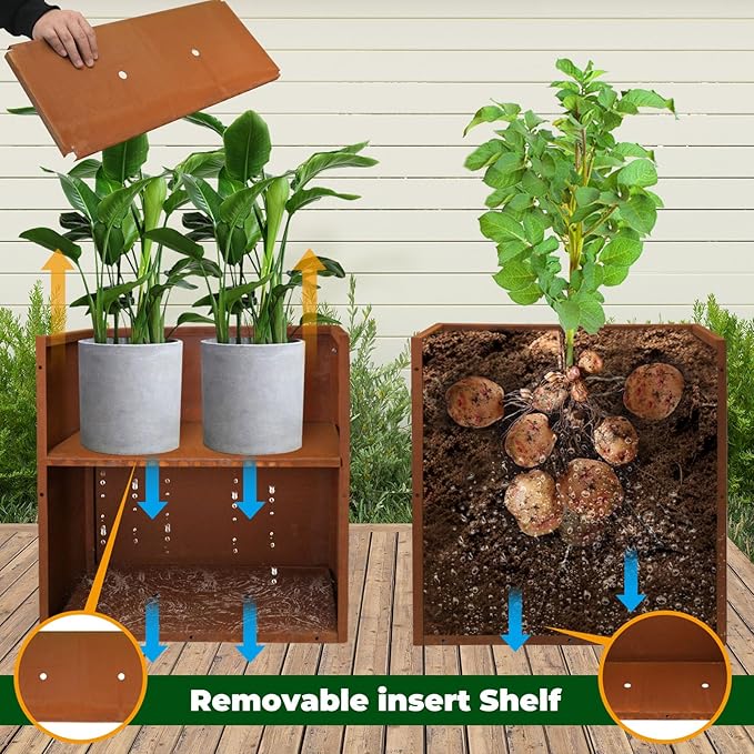 Galvanized Steel Metallic Heavy Planter for Outdoor Plants Metal Outdoor Planter Spliced Flower Box with Partitions for Outside,Indoor,Garden (Corten, 24 * 10 * 24)