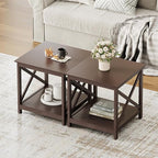 ChooChoo End Table, 24 Inch End Table with 2-Tier Storage Shelf, Side Table for Living Room, Wood Nightstand for Bedroom, Office, Painted Surface, Espresso