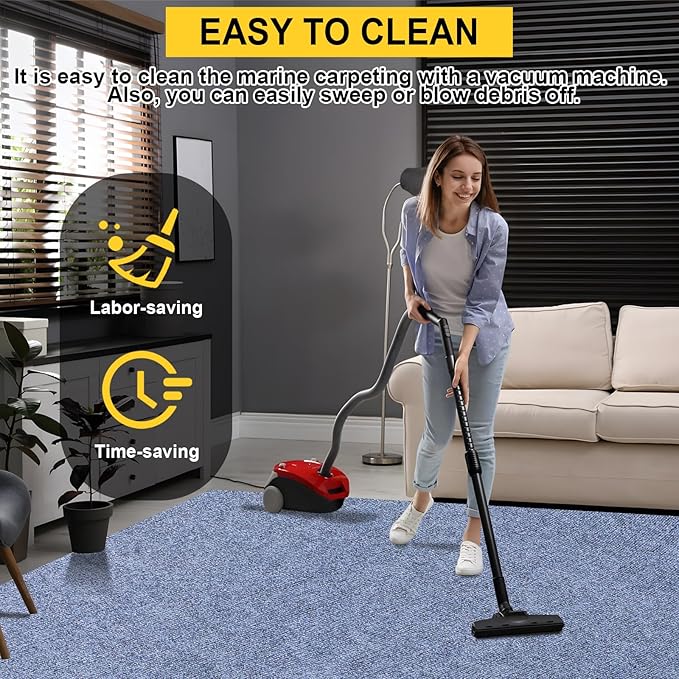 Marine Carpet,6 FT x 14 FT Blue-Gray Indoor Outdoor Carpet 0.2" Thick Boat Carpet with Water-Proof TPE Backing, Non-Slide Outdoor Marine Carpet Roll for Home, Patio, Porch, Deck