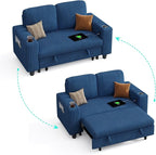 LINSY HOME Loveseat Sofa with Pull Out Couch Chaise: 2-in-1 Convertible 2 Seater Sofa with USB Charging & Cup Holders, Comfy Plush Corduroy Love Seat for Small Spaces Living Room Apartment, Blue