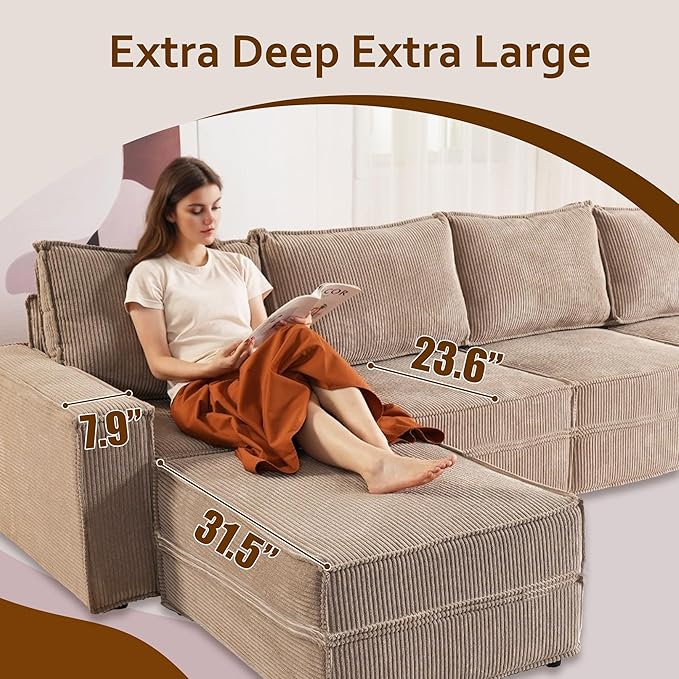 HOOOWOOO Modular Sectional Sofa Couch,Matching Free Combination Cloud Couch Right Arm Chair(Camel Corduroy)