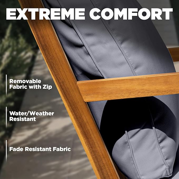 IDZO Premium Club Rocking Chair 500lbs Capacity with Inclined Backrest, Thick Foam Cushion, Solid Acacia Wood Rocker for Patio, Backyard, Balcony, Porch