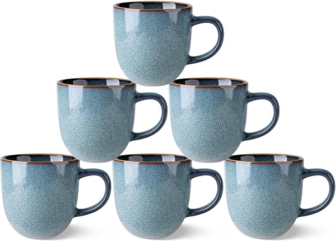 AmorArc 12oz Coffee Mugs, Ceramic Coffee Mugs set of 6 for Man, Woman, Dad, Mom, Modern Coffee Mugs with handle for Latte/Cappuccino/Milk/Cocoa. Dishwasher&Microwave Safe, Ocean Blue