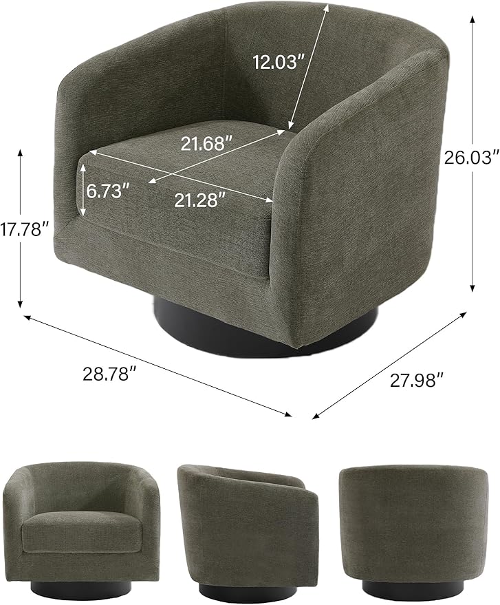 Swivel Barrel Accent Chair, Modern Round Chenille Fabric Arm Chair for Living Room, Bedroom, Comfy Club Reading Chairs for Adults（Chenille Fabric, Tan, Set of 1