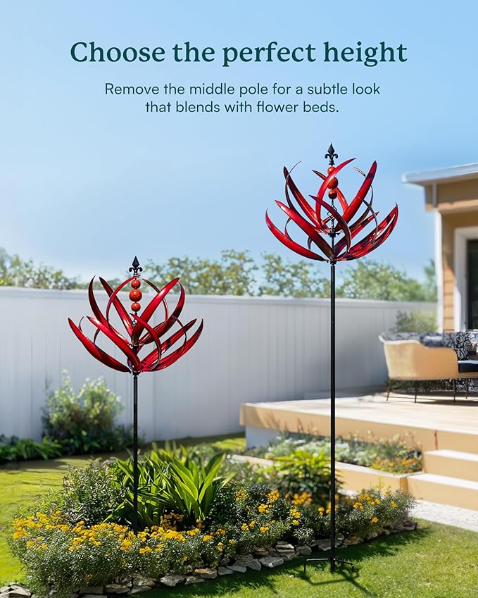 Yard Garden Wind Spinners - 91" Height Extra Large Wind Spinners Outdoor Metal, Kinetic Wind Sculptures for Lawn Patio Garden Decor (Burgundy Lotus)