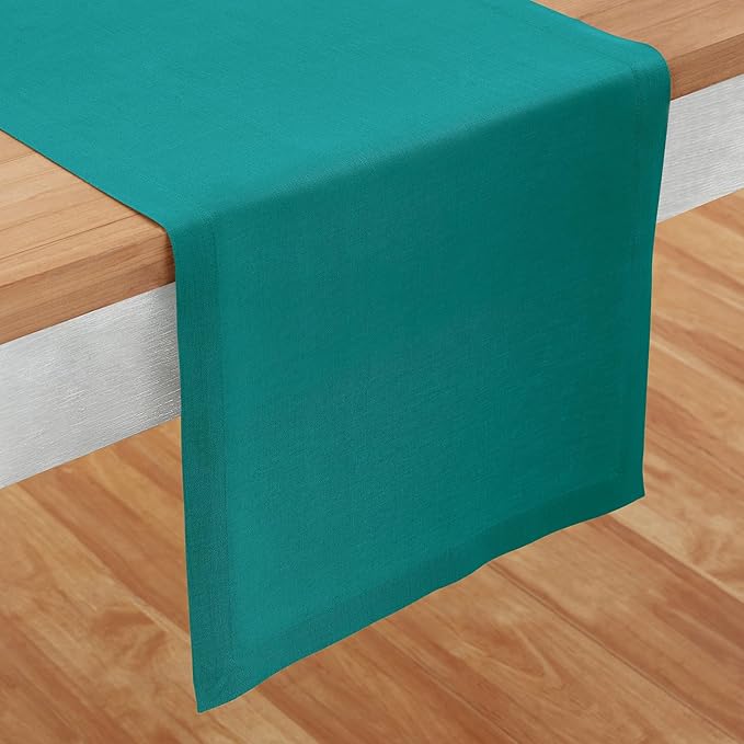Solino Home Linen Teal Table Runner 108 Inches Long - 100% Pure Linen 14 x 108 Inch Table Runner for Dining, Fall, Autumn - Fete, Handcrafted and Machine Washable