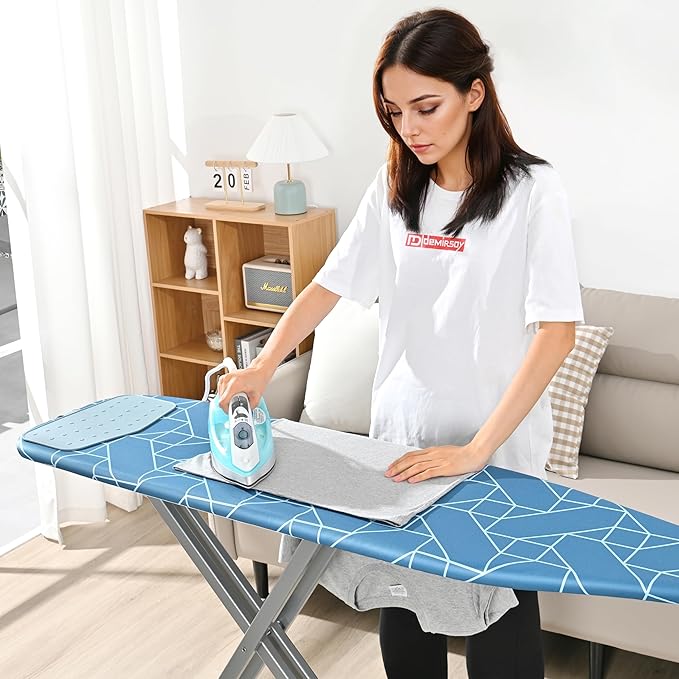APEXCHASER Ironing Board with Silicon Iron Rest, Heavy-Duty Legs and Heat Resistant Cover, 13x53 inch, Blue