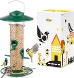 iBorn Bird Feeders for Outdoors, 2LB Metal Bird Feeders 17cm Large Roof &Tray, 4 Feeding Ports, Green Finish