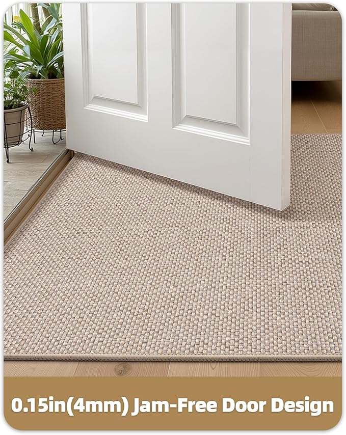 Color&Geometry Front Door Mat Indoor 24"x36", Ultra Non Slip Rubber Backed Dirt Trapper, Low Profile Thin washable, Easy Clean Entry Entryway Rug Door Mat Indoor Entrance, Khaki (Rolled-up NO Creases)