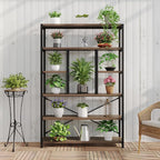 LVB Tall Industrial Etagere Bookcase, Modern Wood Large Open 6 Tier Bookshelf, Vintage Wide Metal Book Shelf Organizer, Farmhouse Book Shelves for Bedroom Living Room Home Office Storage, Rustic Oak