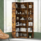 Loomie Bookshelves, 6 Tiers Shelf Large Tall Corner Etagere Bookcase with Full Baffle, L-Shaped Modern Storage Display Industrial Book Shelf for Bedroom, Home Office, Living Room & Kitchen, Rustic